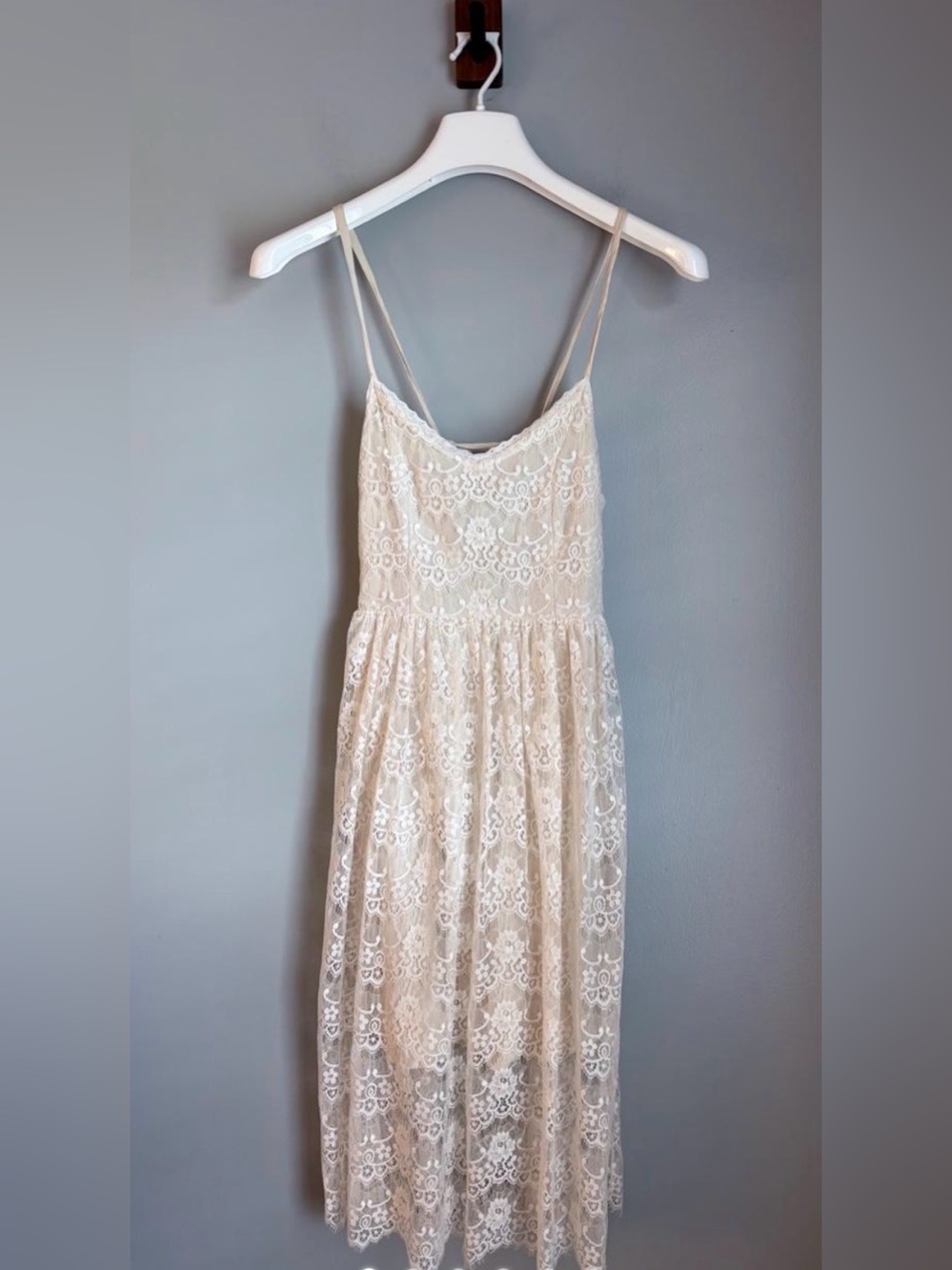 Abercrombie & Fitch Off White Lace Midi Dress W/ Cutout Tie Back XS Bridal